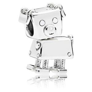 PANDORA Bobby Bot Charm Authentic Silver White Enamel Moving Dog Robot Faithful